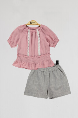 Wholesale Girls 2-Piece Blouse and Shorts Set 2-5Y Kumru Bebe 1075-4000 - Kumru Bebe