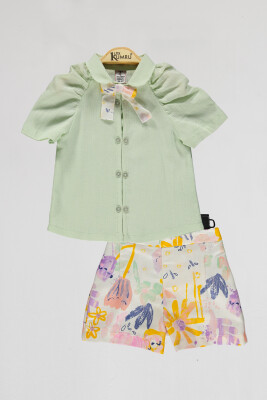 Wholesale Girls 2-Piece Blouse and Shorts Set 2-5Y Kumru Bebe 1075-4101 Mint Green 