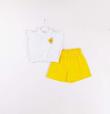 Wholesale Girls 2-Piece Blouse and Shorts Set 3-6Y Büşra Bebe 1016-24135 Sarı