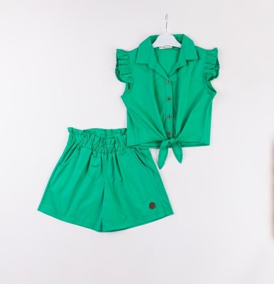 Wholesale Girls 2-Piece Blouse and Shorts Set 7-10Y Büşra Bebe 1016-24129 Green