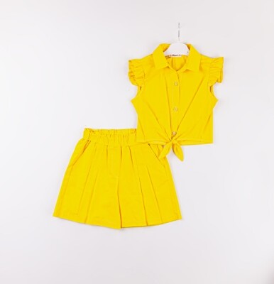 Wholesale Girls 2-Piece Blouse and Shorts Set 7-10Y Büşra Bebe 1016-24129 Yellow