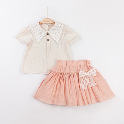 Wholesale Girls 2-Piece Blouse and Skirt Set 2-5Y Bombili 1004-6636 Salmon Color 