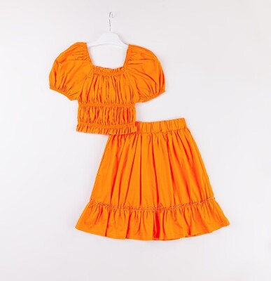 Wholesale Girls 2-Piece Blouse and Skirt Set 7-10Y Büşra Bebe 1016-24144 Оранжевый 