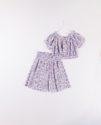 Wholesale Girls 2-Piece Blouse and Skirt Set 7-10Y Büşra Bebe 1016-24156 Lilac