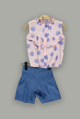 Wholesale Girls 2-Piece Blouse Set with Denim Shorts 2-5Y Kumru Bebe 1075-3650 - Kumru Bebe (1)