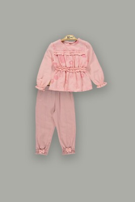 Wholesale Girls 2-Piece Blouse Sets with Pants 2-5Y Kumru Bebe 1075-3834 Salmon Color 