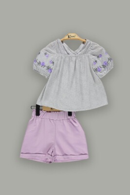 Wholesale Girls 2-Piece Blouset Set with Shorts 2-5Y Kumru Bebe 1075-3655 Gray