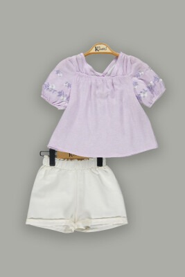 Wholesale Girls 2-Piece Blouset Set with Shorts 2-5Y Kumru Bebe 1075-3655 Lilac