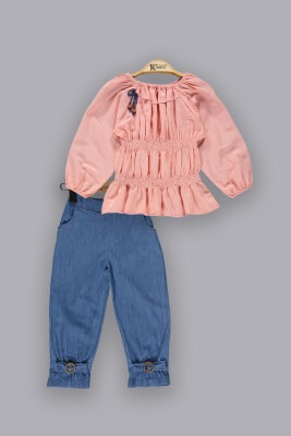Wholesale Girls 2-Piece Denim Pants Sets with Shirt 2-5Y Kumru Bebe 1075-3801 Лососевый цвет
