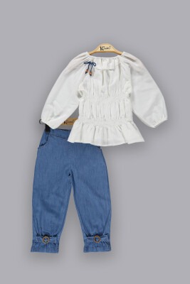 Wholesale Girls 2-Piece Denim Pants Sets with Shirt 2-5Y Kumru Bebe 1075-3801 Экрю