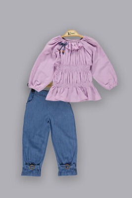 Wholesale Girls 2-Piece Denim Pants Sets with Shirt 2-5Y Kumru Bebe 1075-3801 - Kumru Bebe (1)