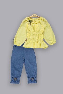 Wholesale Girls 2-Piece Denim Pants Sets with Shirt 2-5Y Kumru Bebe 1075-3801 Yellow
