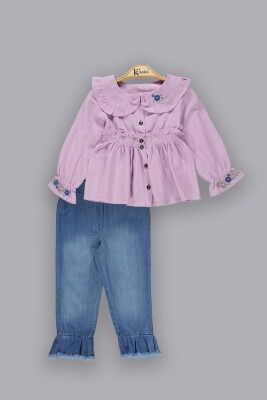 Wholesale Girls 2-Piece Denim Pants Sets with Shirt 2-5Y Kumru Bebe 1075-3804 Лиловый 