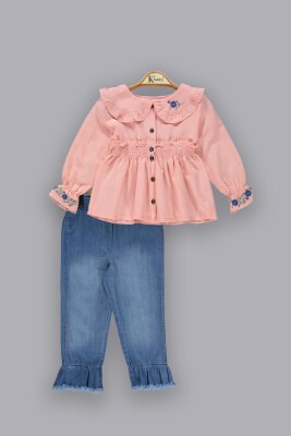 Wholesale Girls 2-Piece Denim Pants Sets with Shirt 2-5Y Kumru Bebe 1075-3804 Лососевый цвет