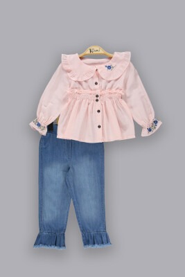 Wholesale Girls 2-Piece Denim Pants Sets with Shirt 2-5Y Kumru Bebe 1075-3804 Розовый 