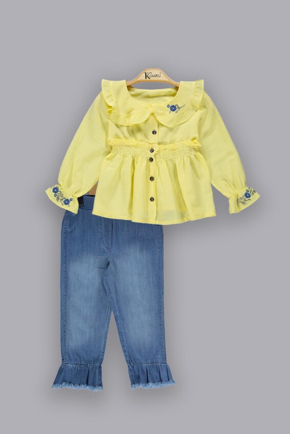 Wholesale Girls 2-Piece Denim Pants Sets with Shirt 2-5Y Kumru Bebe 1075-3804 - 2