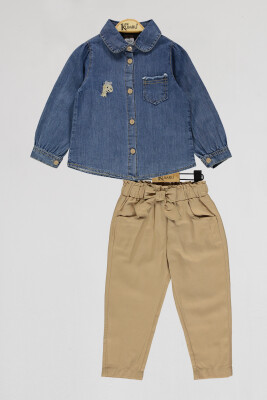 Wholesale Girls 2-Piece Denim Shirt and Pants Set 2-5Y Kumru Bebe 1075-4042 - 1
