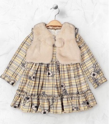 Wholesale Girls 2-Piece Dress and Vest Set 2-5Y Elayza 2023-2298 Mustard