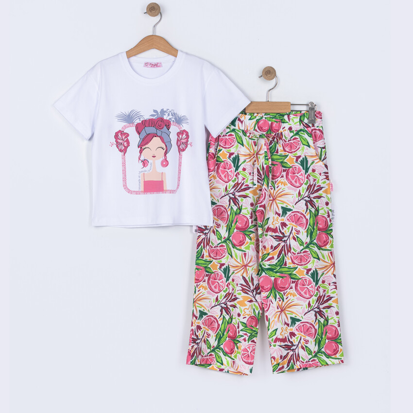 Wholesale Girls 2-Piece Printed Tshirt and Pants Set 6-9Y Tivido 1042-2613 - 2