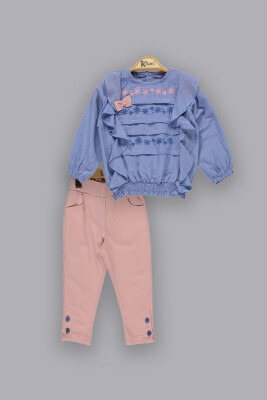 Wholesale Girls 2-Piece Sets with Shirt and Pants 2-5Y Kumru Bebe 1075-3812 Индиговый 