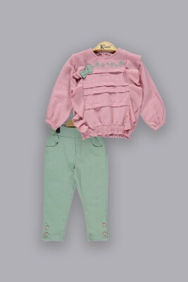 Wholesale Girls 2-Piece Sets with Shirt and Pants 2-5Y Kumru Bebe 1075-3812 Dusty Rose