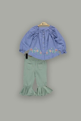 Wholesale Girls 2-Piece Sets with Shirt and Pants 2-5Y Kumru Bebe 1075-3835 Мятно-зеленый
