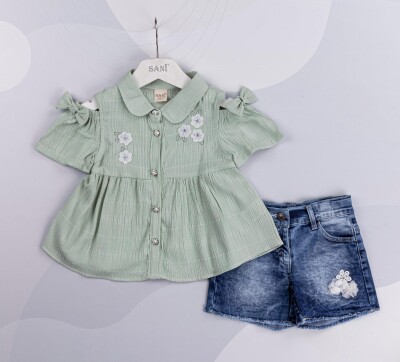 Wholesale Girls 2-Piece Shirt and Denim Shorts 2-5Y Sani 1068-9826 - Sani