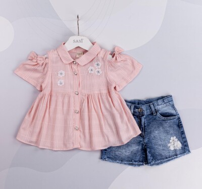Wholesale Girls 2-Piece Shirt and Denim Shorts 2-5Y Sani 1068-9826 - Sani (1)