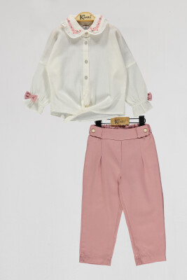 Wholesale Girls 2-Piece Shirt and Pants Set 2-5Y Kumru Bebe 1075-4039 Ecru