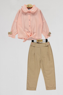 Wholesale Girls 2-Piece Shirt and Pants Set 2-5Y Kumru Bebe 1075-4039 Salmon Color 