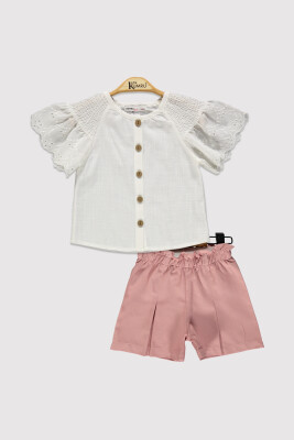 Wholesale Girl's 2 Piece Shirt and Shorts Set 2-5Y Kumru Bebe 1075-4231 Ecru