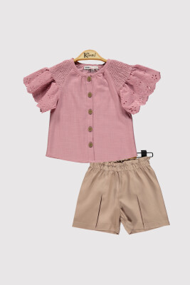 Wholesale Girl's 2 Piece Shirt and Shorts Set 2-5Y Kumru Bebe 1075-4231 Dusty Rose