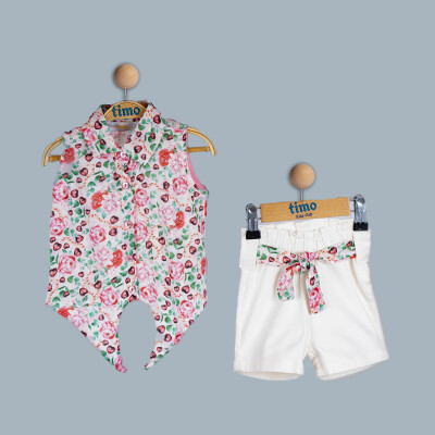 Wholesale Girls 2-Piece Shirt and Shorts Set 2-5YM Timo 1018-TK4DT012243412 Beyaz