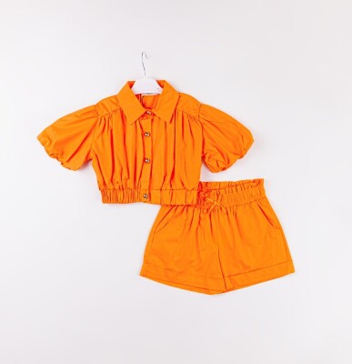 Wholesale Girls 2-Piece Shirt and Shorts Set 7-10Y Büşra Bebe 1016-24130 Orange