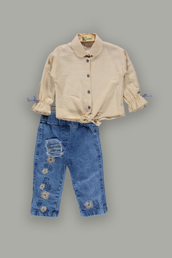 Wholesale Girls 2-Piece Shirt Set with Denim Pants 2-5Y Kumru Bebe 1075-3888 - 1