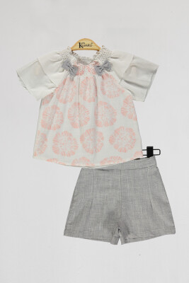 Wholesale Girls 2-Piece Shirts and Short Set 2-5Y Kumru Bebe 1075-4008 Ecru