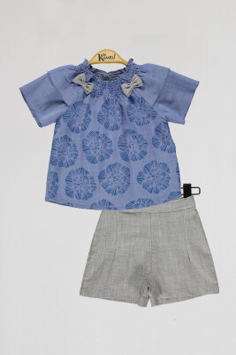 Wholesale Girls 2-Piece Shirts and Short Set 2-5Y Kumru Bebe 1075-4008 Indigo