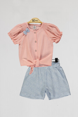 Wholesale Girls 2-Piece Shirts and Short Set 2-5Y Kumru Bebe 1075-4010 Salmon Color 
