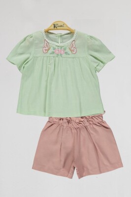 Wholesale Girls 2-piece Shorts and Blouse 2-5Y Kumru Bebe 1075-4108 Mint Green 