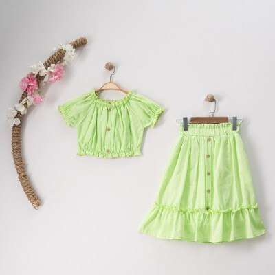 Wholesale Girls 2-Piece Skirt and Blouse Set 7-10Y Büşra Bebe 1016-23168 Green