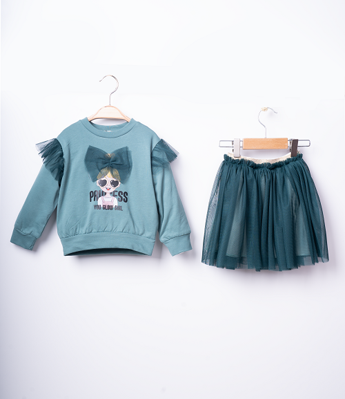 Wholesale Girls 2-Piece Sweatshirt and Skirt Set 3-6Y Büşra Bebe 1016-23255 - 1
