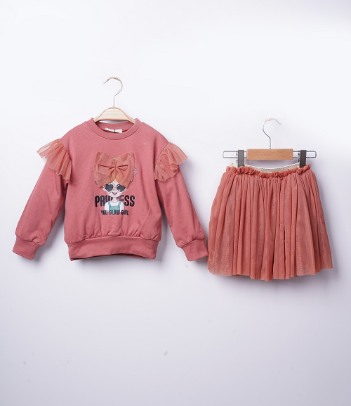 Wholesale Girls 2-Piece Sweatshirt and Skirt Set 3-6Y Büşra Bebe 1016-23255 - 3