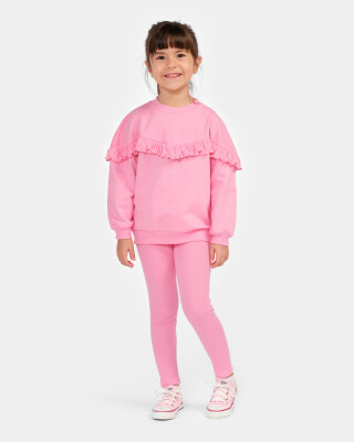 Wholesale Girls 2-Piece Sweatshirt and Tights Set 4-7Y Miniloox 1054-24637 Dark pink2