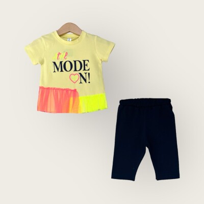 Wholesale Girls 2-Piece T-Shirt and Capri Set 1-4Y Algiy Mini 2047-3510TK Yellow