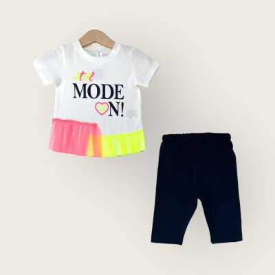 Wholesale Girls 2-Piece T-Shirt and Capri Set 1-4Y Algiy Mini 2047-3510TK Ecru