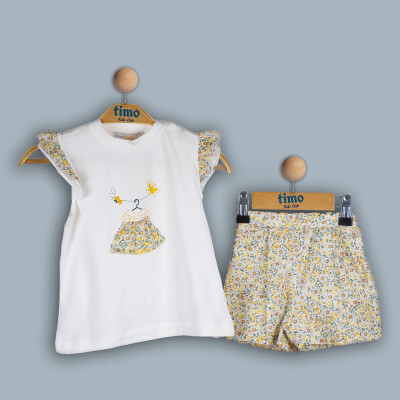 Wholesale Girls' 2-Piece T-Shirt and Shorts Set 2-5Y Timo 1018-TK4DT202242242 Yellow