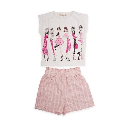 Wholesale Girls 2-Piece T-shirt and Shorts Set 3-6Y Büşra Bebe 1016-23189 Pink