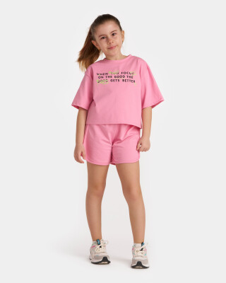 Wholesale Girls 2-Piece T-Shirt and Shorts Set 9-12Y Miniloox 1054-24807 Темно-розовый 