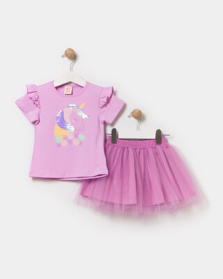 Wholesale Girls 2-Piece T-Shirt and Skirt Set 2-5Y Bupper Kids 1053-24712 Lilac