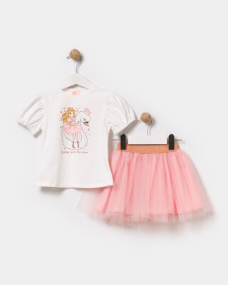 Wholesale Girls 2-Piece T-Shirt and Skirt Set 2-5Y Bupper Kids 1053-24719 Fuschia
